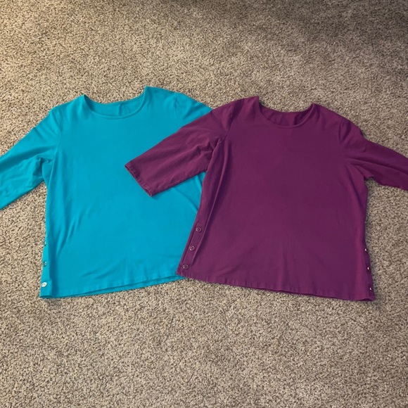 Denim & Company teal and purple 3/4 sleeve length casual soft stretchy shirts 2 - Picture 1 of 10